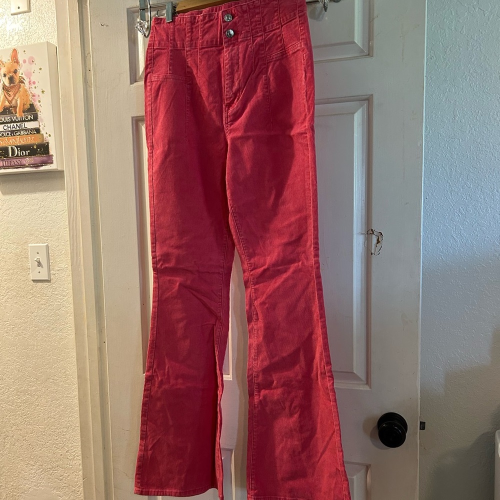 Free People Red High-Waist Flare Pants